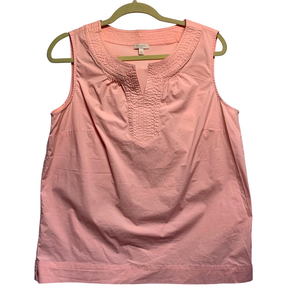 Talbots Sleeveless Shell M Split Neck Poplin Pastel Coastal Minimalist Soft Girl